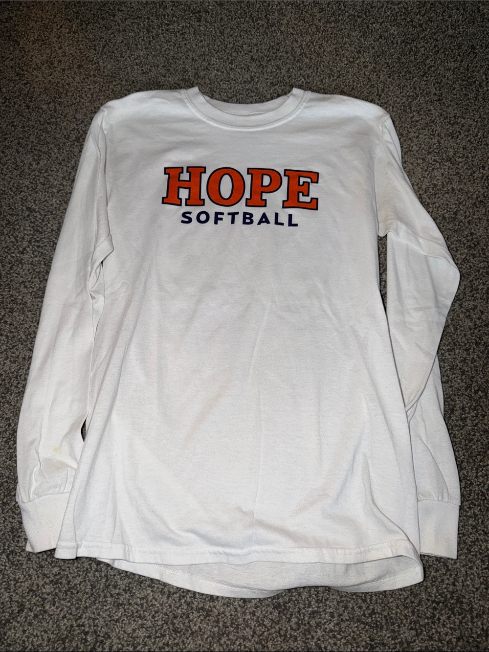 Gildan White Long Sleeve Tee with Orange HOPE Softball Print